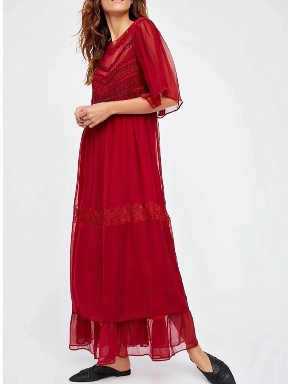 Free People Adella Maxi Slip Dress Red Small